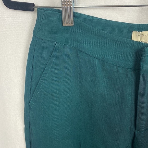 Anthropologie See U Soon Dark Tourquoise Green Tapered Linen Trouser Dress Pants - Picture 3 of 16